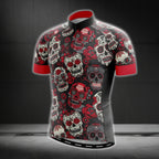 Black And Red Sugar Skull Cycling Short Sleeve Jerseys For Mens, Day Of The Dead Cycling Jerseys CG0200