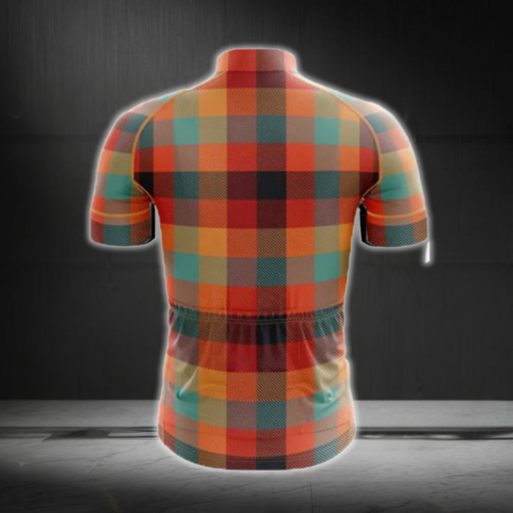 Orange Plaid Cycling Short Sleeve Men Jersey, Plaid Cycling Jerseys CG0544