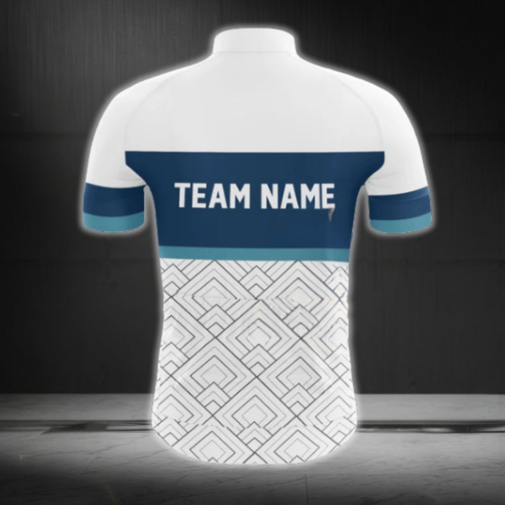 Custom Team White And Blue Cycling Short Sleeve Jersey For Men, Custom Team Cycling Jereys CG0421