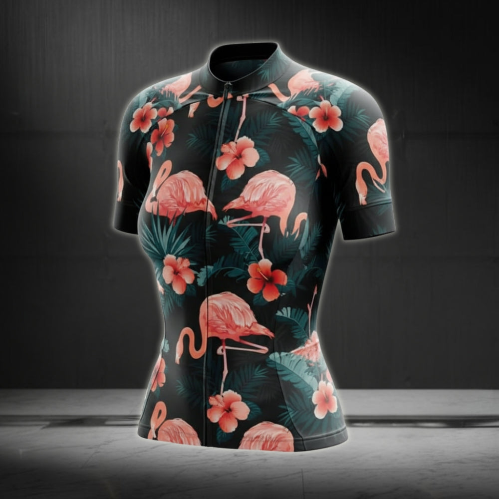 Tropical Flamingo Women's Cycling Short Sleeve Jerseys, Flamingo Cycling Jerseys For Ladies CZ0075