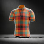 Orange Plaid Cycling Short Sleeve Men Jersey, Plaid Cycling Jerseys CG0544