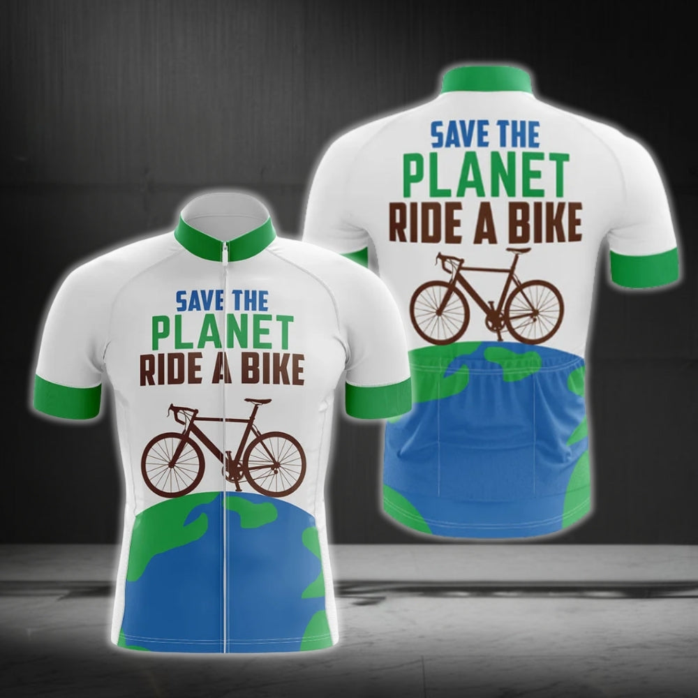 Save The Plant Ride A Bike Short Sleeve Cycling Jersey For Mens, Eco Friendly Cycling Jerseys CG0196