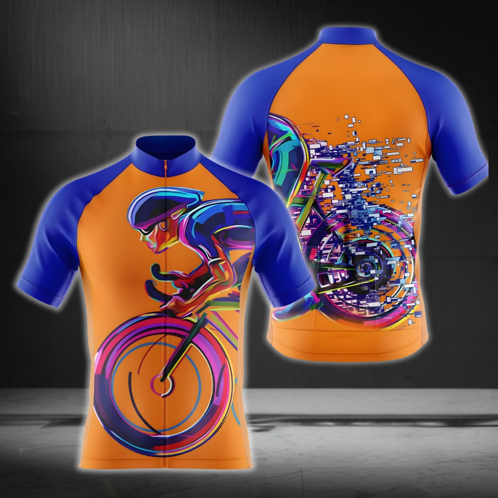 Men's Blue And Orange Cycling Short Sleeve Jersey, Cycling Jerseys For Mens CZ0074
