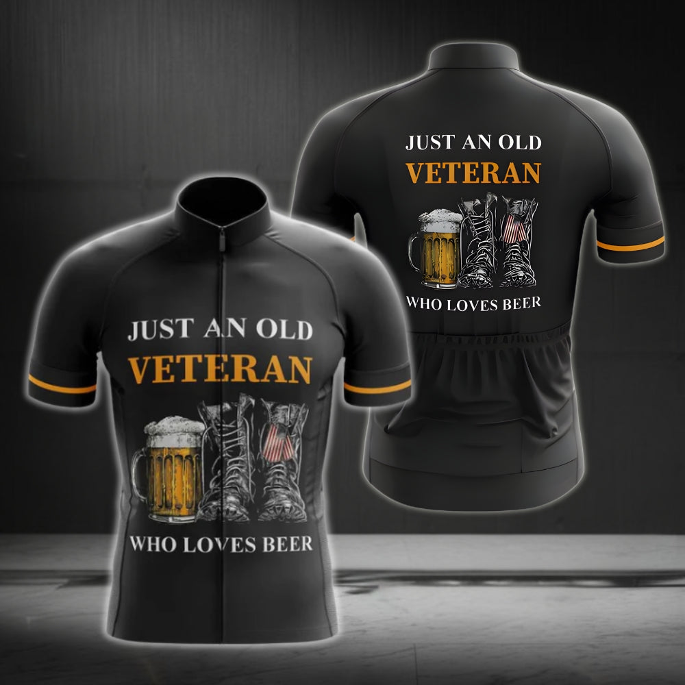 Just An Old Veteran Who Loves Beer Men's Cycling Short Sleeve Jersey, Beer Veteran Cycling Jersey CG0049
