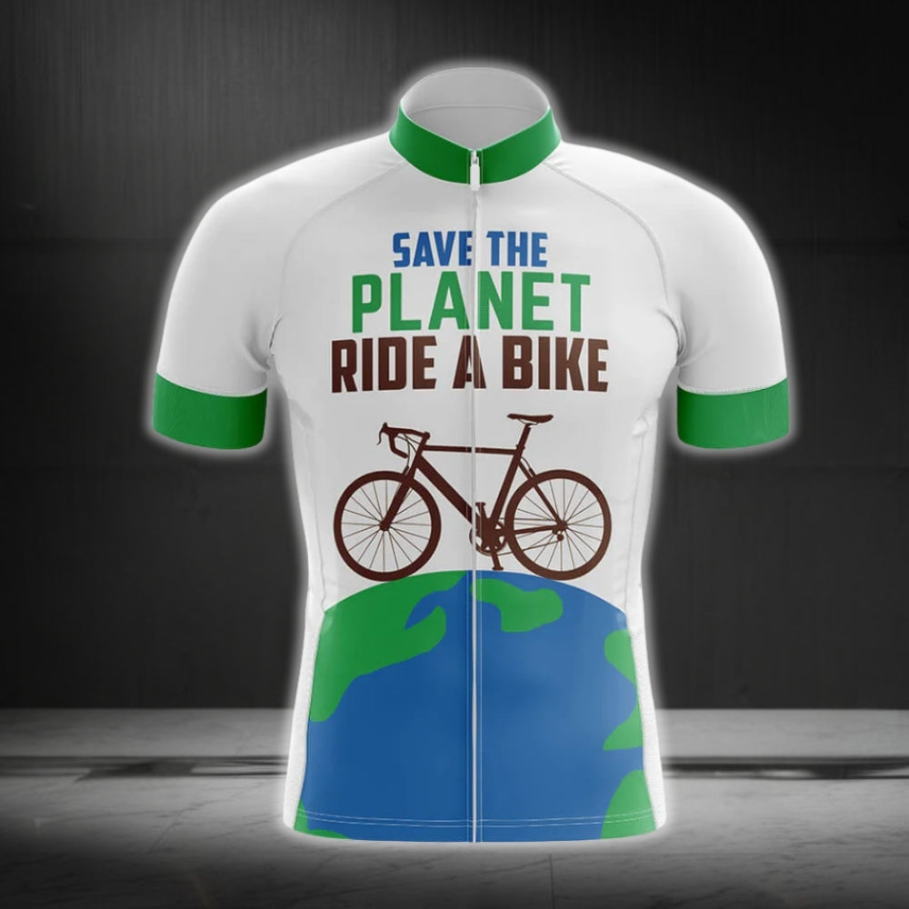 Save The Plant Ride A Bike Short Sleeve Cycling Jersey For Mens, Eco Friendly Cycling Jerseys CG0196