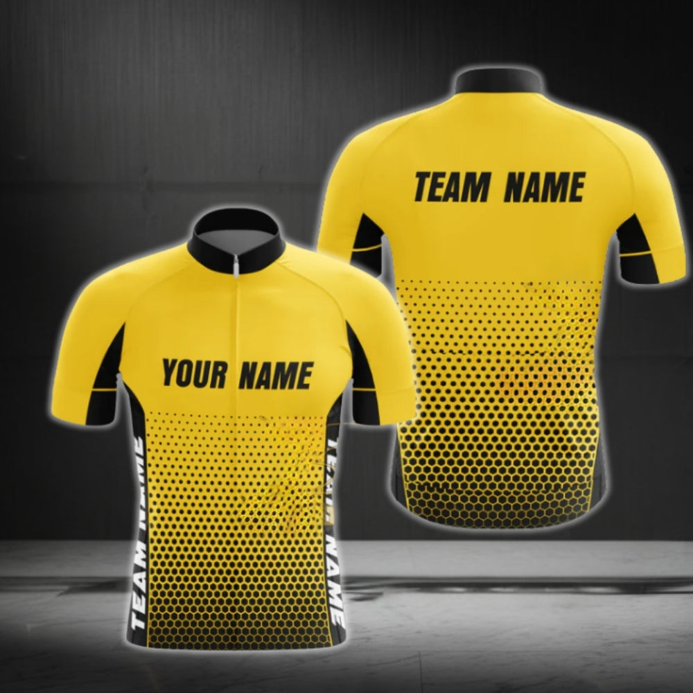 Custom Team Black And Yellow Cycling Short Sleeve Jersey Mens, Custom Team Cycling Jerseys CG0422