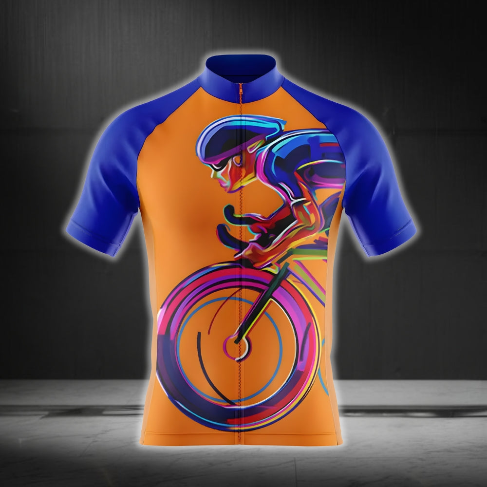 Men's Blue And Orange Cycling Short Sleeve Jersey, Cycling Jerseys For Mens CZ0074