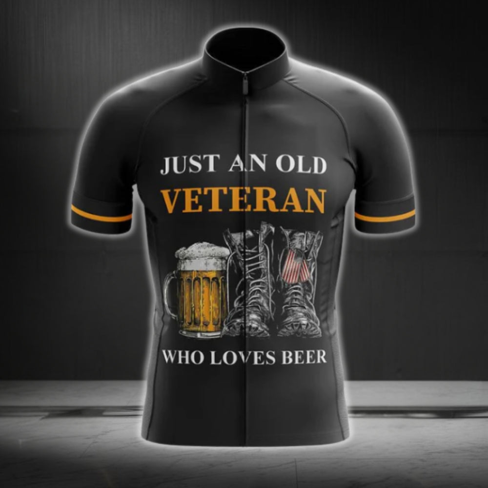 Just An Old Veteran Who Loves Beer Men's Cycling Short Sleeve Jersey, Beer Veteran Cycling Jersey CG0049