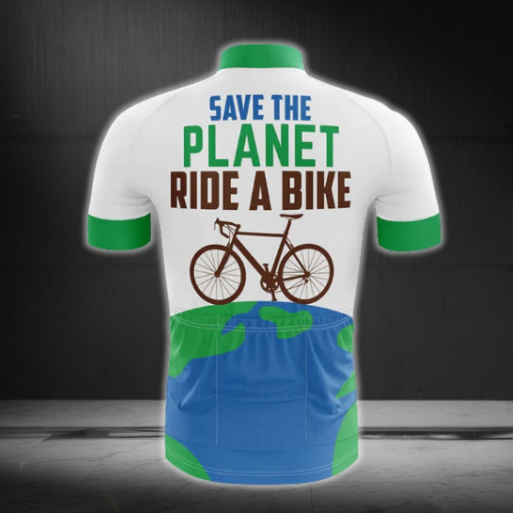 Save The Plant Ride A Bike Short Sleeve Cycling Jersey For Mens, Eco Friendly Cycling Jerseys CG0196