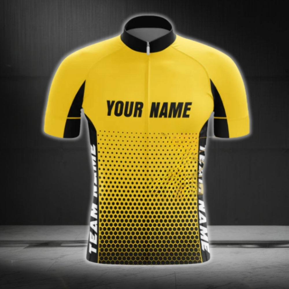 Custom Team Black And Yellow Cycling Short Sleeve Jersey Mens, Custom Team Cycling Jerseys CG0422