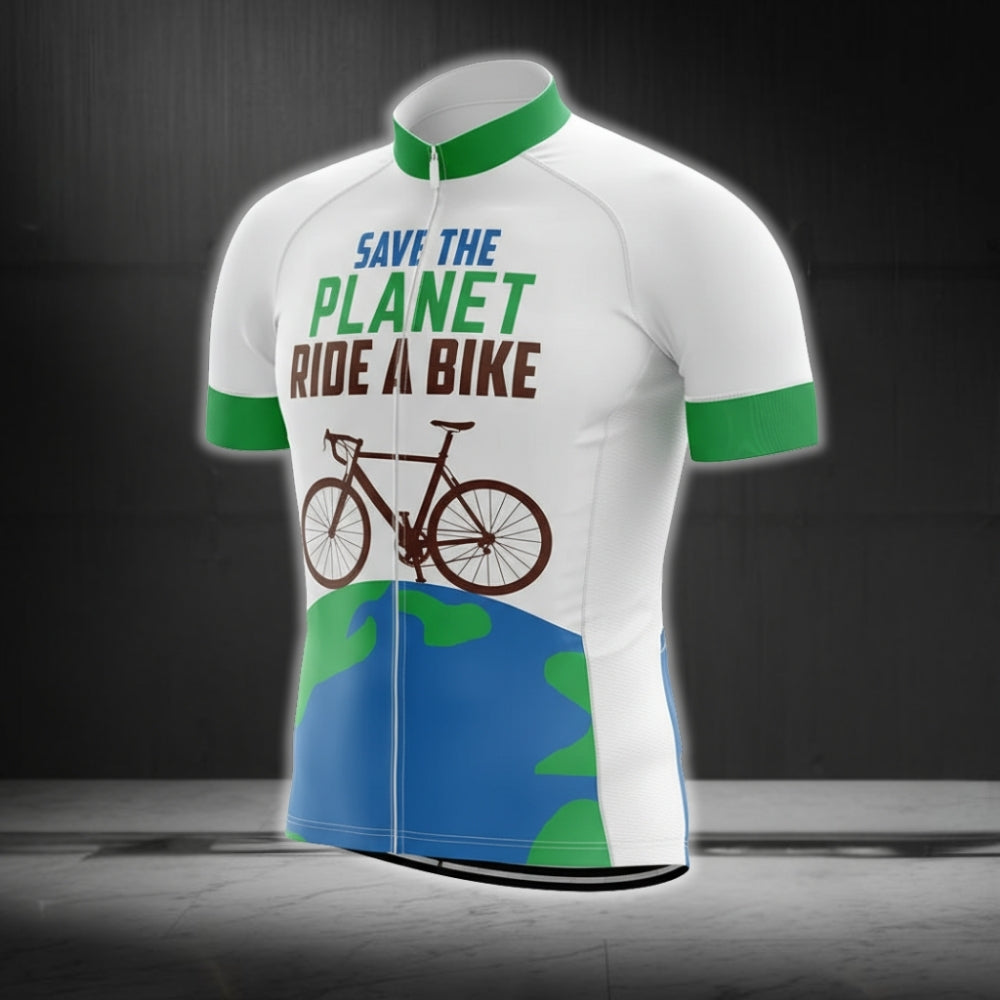 Save The Plant Ride A Bike Short Sleeve Cycling Jersey For Mens, Eco Friendly Cycling Jerseys CG0196