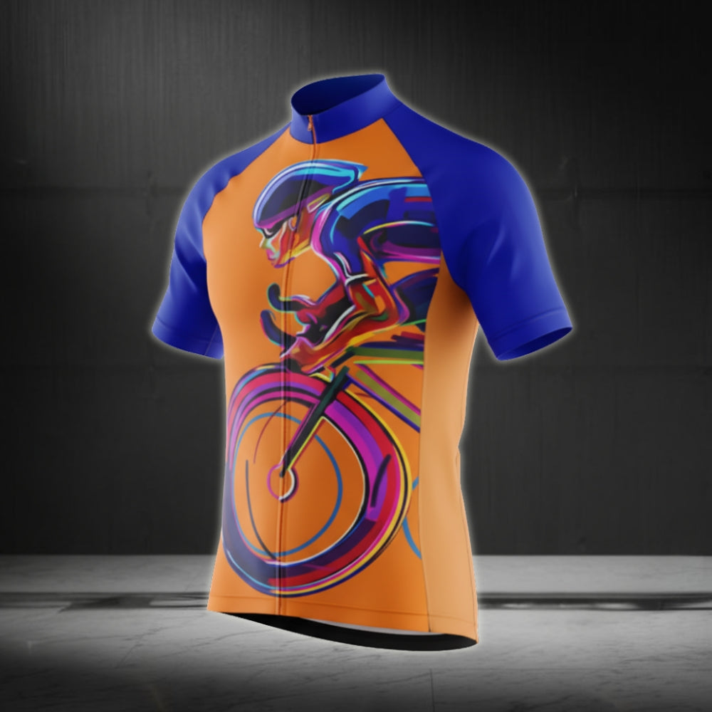 Men's Blue And Orange Cycling Short Sleeve Jersey, Cycling Jerseys For Mens CZ0074