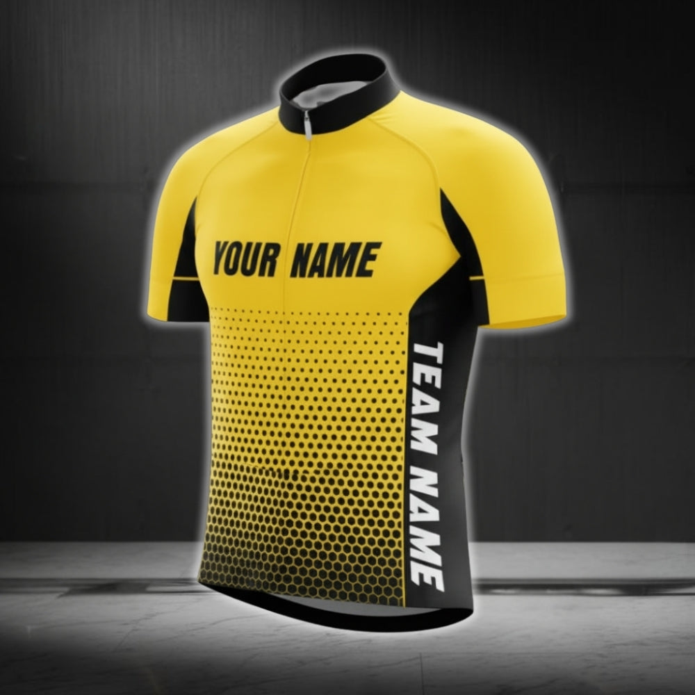 Custom Team Black And Yellow Cycling Short Sleeve Jersey Mens, Custom Team Cycling Jerseys CG0422