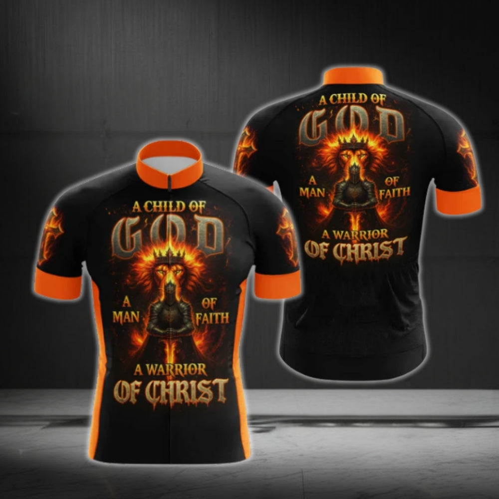 A Child Of God A Man Of Faith A Warrior Of Christ Cycling Short Sleeve Jersey For Men, Faith Christian Cycling Jerseys CG0546