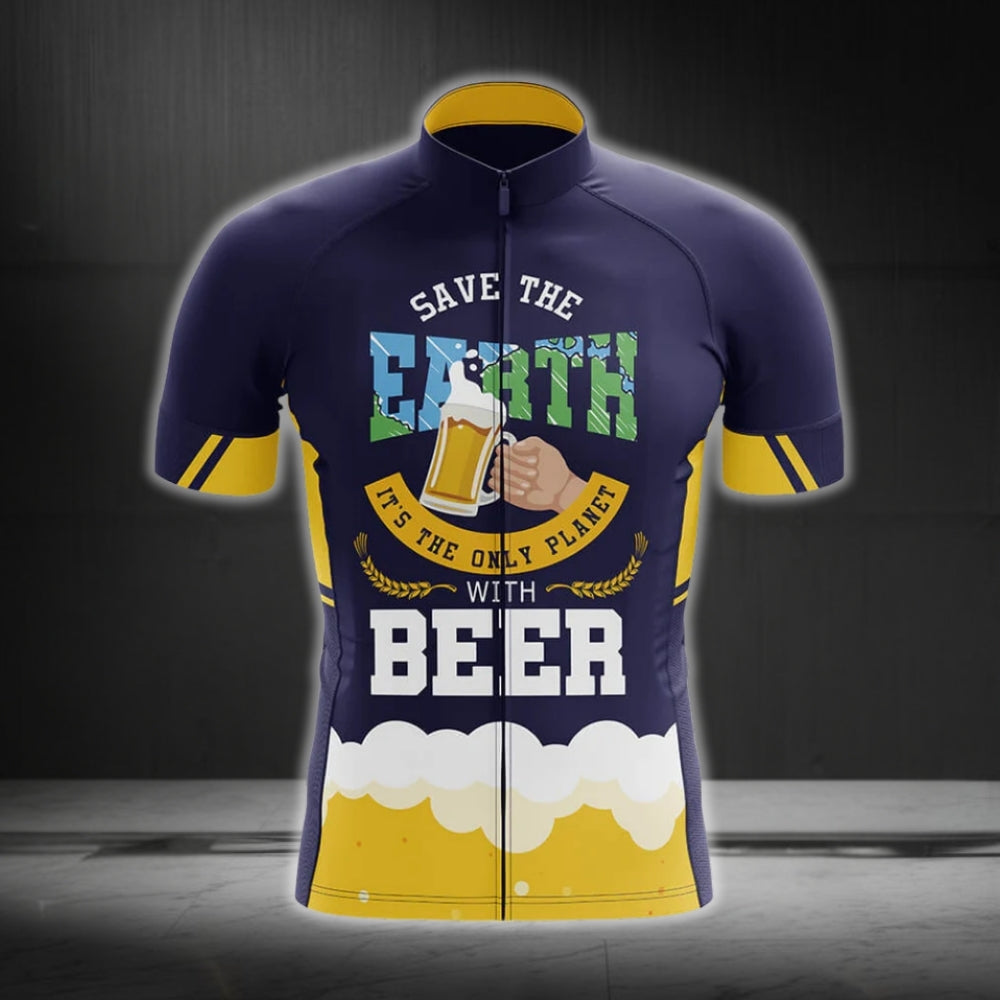 Save The Earth It's The Only Planet With Beer Cycling Jersey Short Sleeve For Men, Eco Cycling Jersey For Beer Lovers CG0197