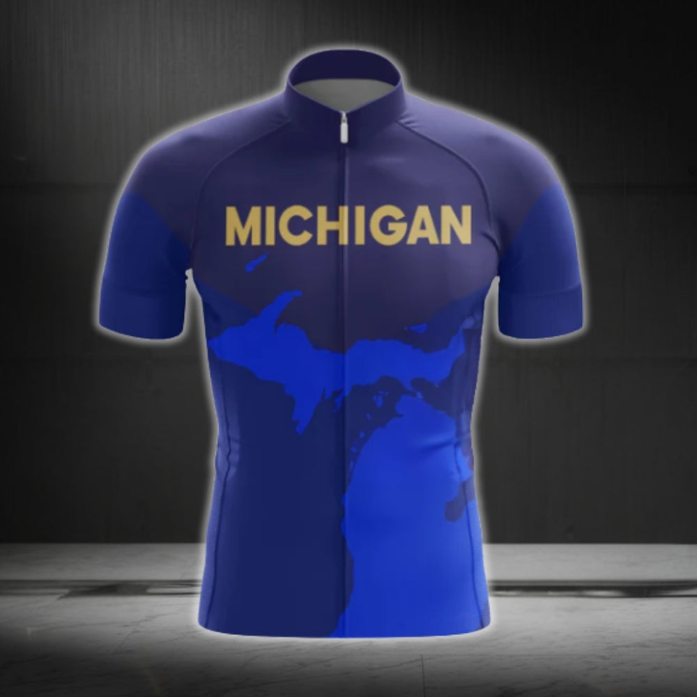 Blue Michigan Cycling Short Sleeve Jersey For Men, Michigan State Cycling Jerseys CG0423