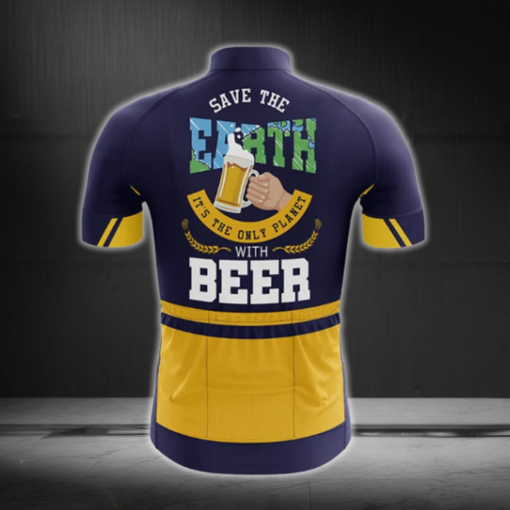 Save The Earth It's The Only Planet With Beer Cycling Jersey Short Sleeve For Men, Eco Cycling Jersey For Beer Lovers CG0197