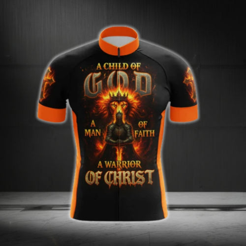 A Child Of God A Man Of Faith A Warrior Of Christ Cycling Short Sleeve Jersey For Men, Faith Christian Cycling Jerseys CG0546