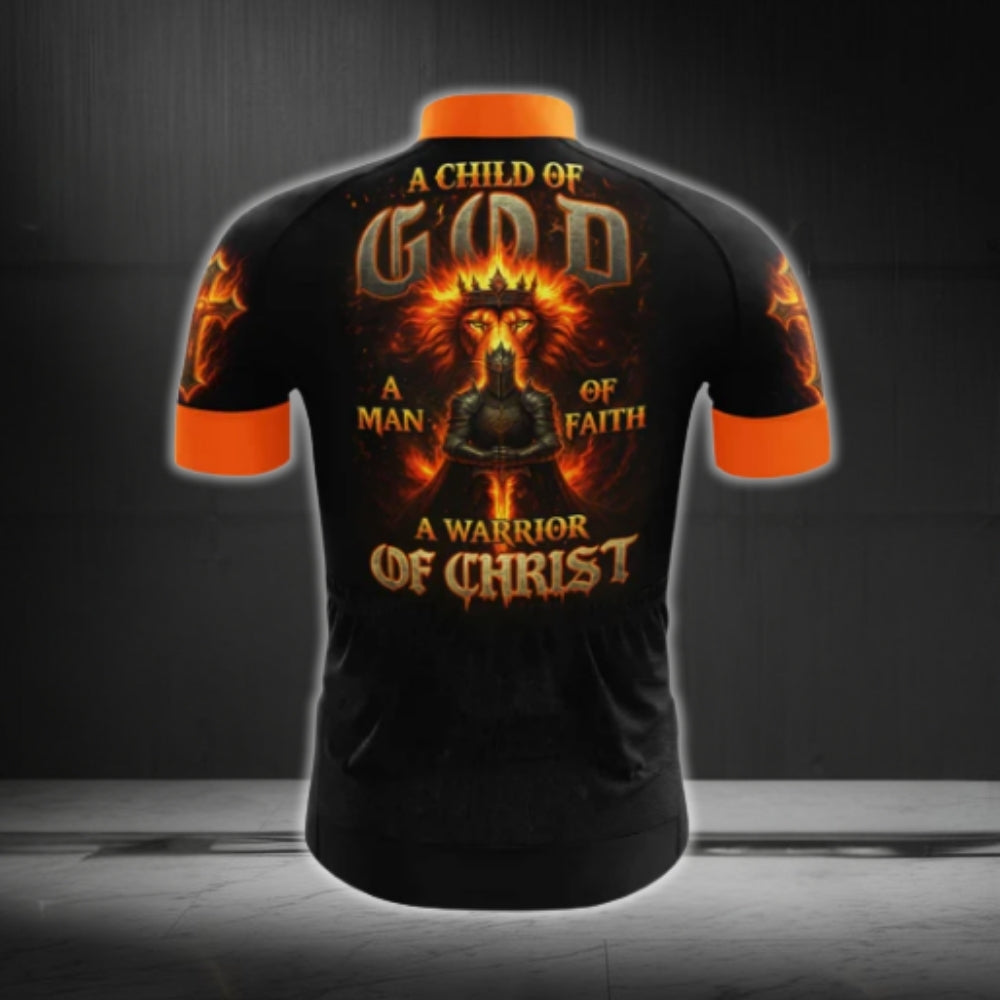 A Child Of God A Man Of Faith A Warrior Of Christ Cycling Short Sleeve Jersey For Men, Faith Christian Cycling Jerseys CG0546