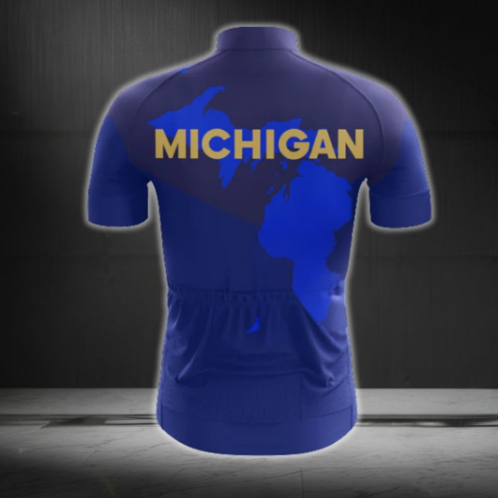 Blue Michigan Cycling Short Sleeve Jersey For Men, Michigan State Cycling Jerseys CG0423