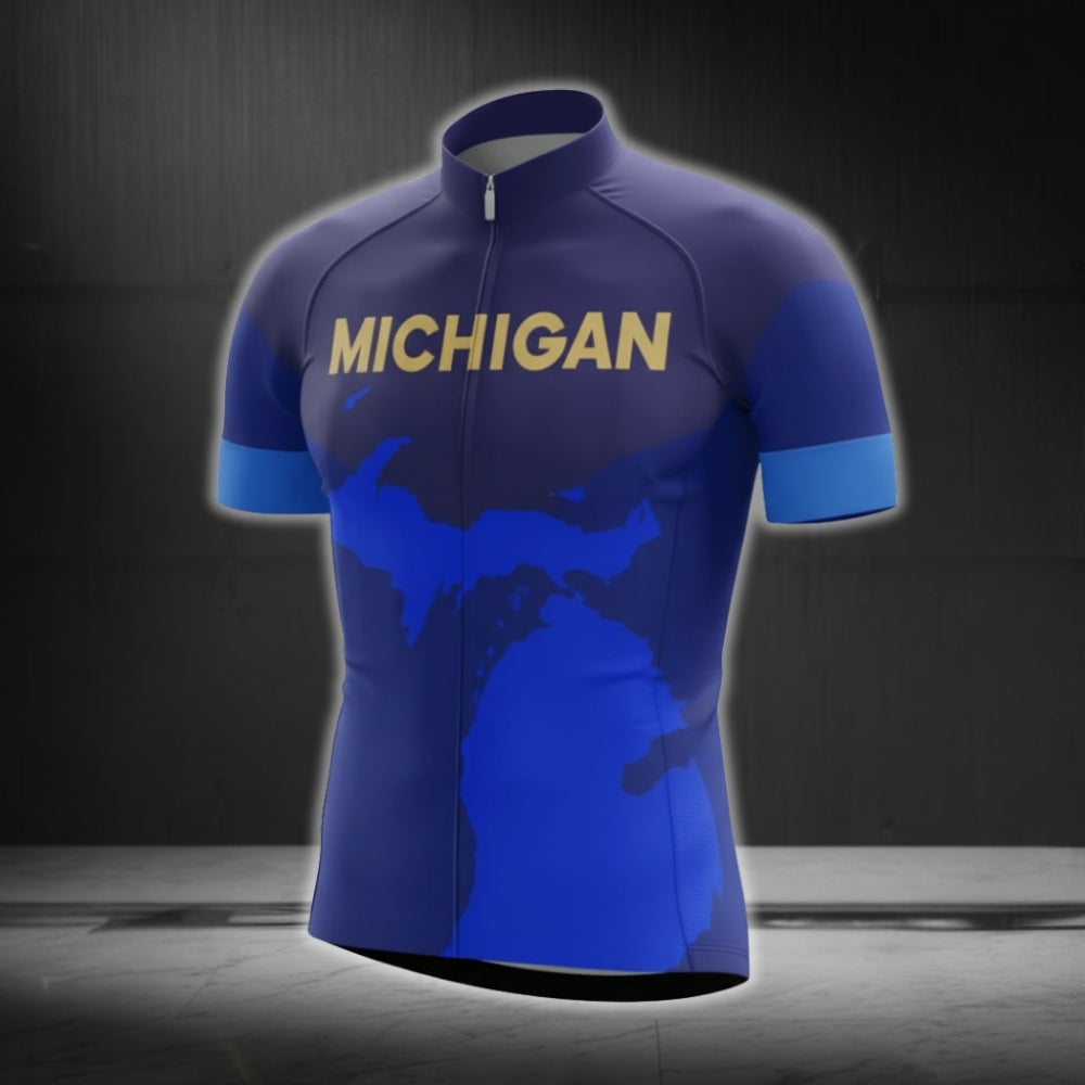 Blue Michigan Cycling Short Sleeve Jersey For Men, Michigan State Cycling Jerseys CG0423