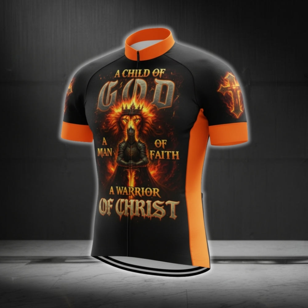 A Child Of God A Man Of Faith A Warrior Of Christ Cycling Short Sleeve Jersey For Men, Faith Christian Cycling Jerseys CG0546