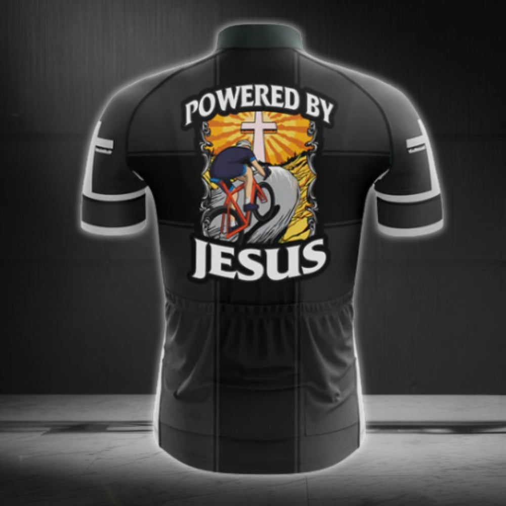 Powered By Jesus Cycling Short Sleeve Jersey Mens, Christian Cycling Jerseys For Men CZ0094