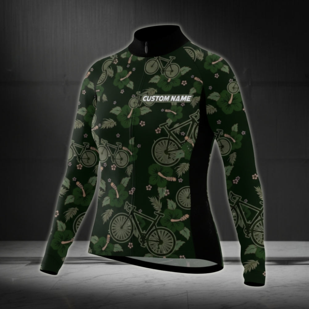 Custom Women's Floral Cycling Long Sleeve Jersey, Custom Cycling Jersey For Women CZ0008