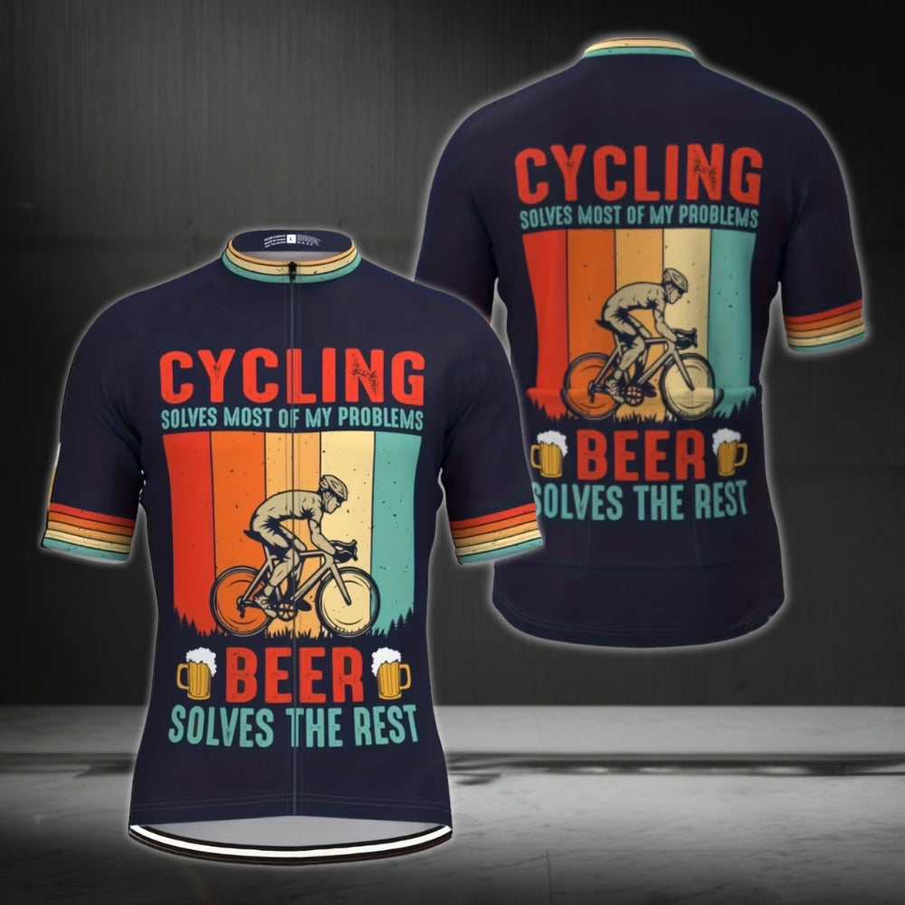 Cycling Solves Most Of My Problems Beer Solves The Rest Mens Short Sleeve Cycling Jersey, Funny Beer Cycling Jerseys CE0002
