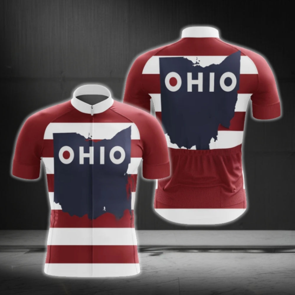 Men's Ohio Flag Short Sleeve Cycling Jersey, Ohio Cycling Jerseys CG0424