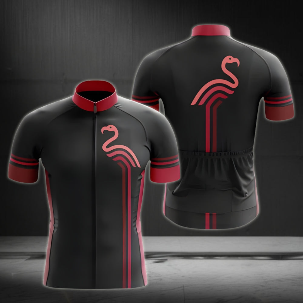 Black And Red Flamingo Cycling Short Sleeve Jersey For Mens, Flamingo Cycling Jerseys CG0053
