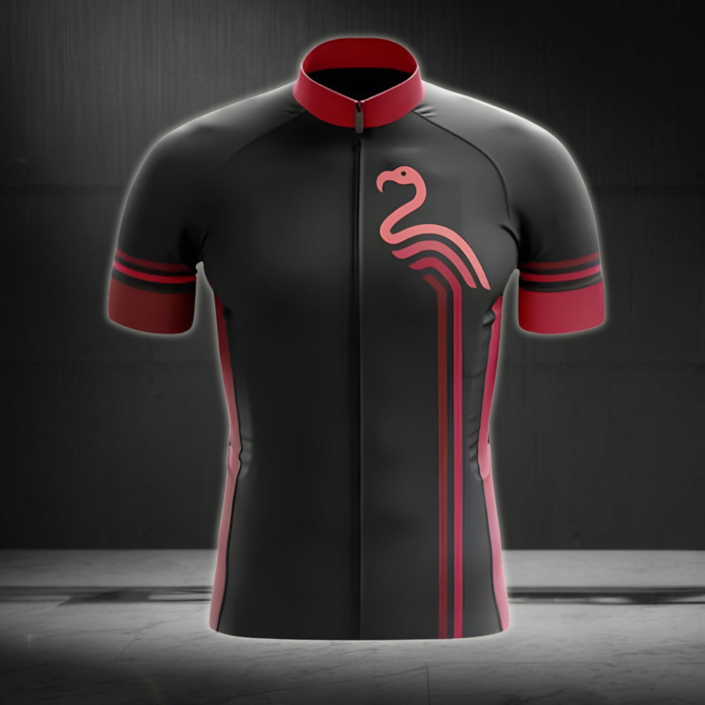 Black And Red Flamingo Cycling Short Sleeve Jersey For Mens, Flamingo Cycling Jerseys CG0053