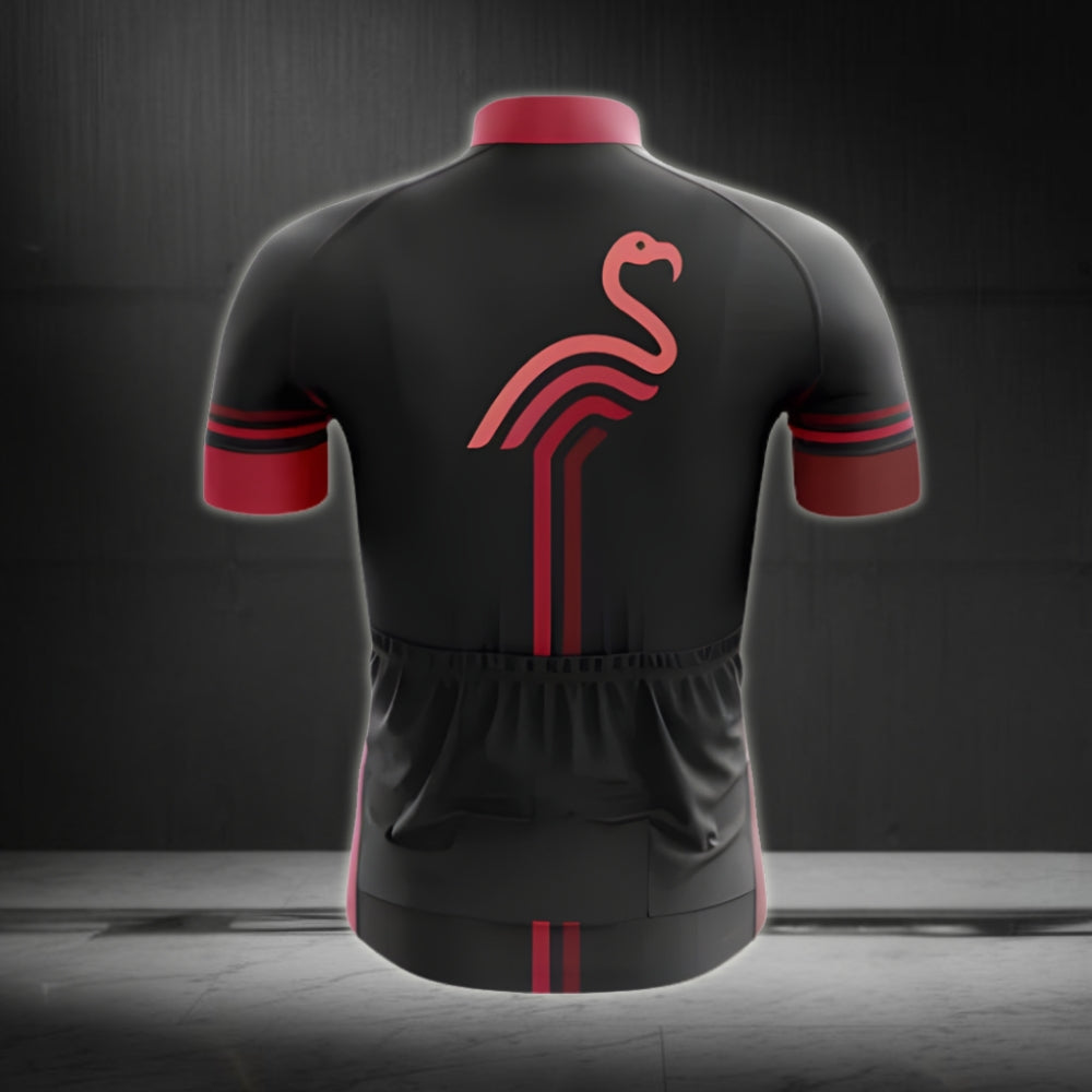 Black And Red Flamingo Cycling Short Sleeve Jersey For Mens, Flamingo Cycling Jerseys CG0053