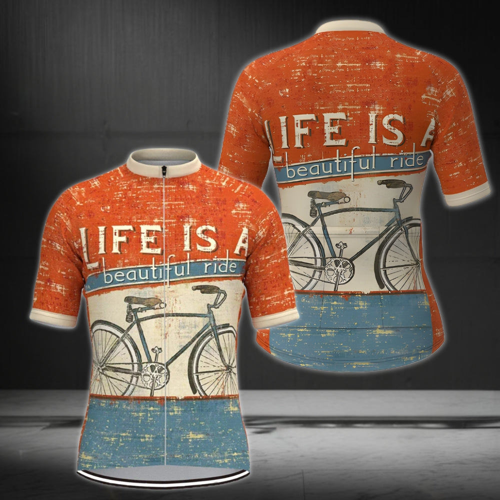 Life Is A Beautiful Ride Short Sleeve Vintage Cycling Jersey Mens, Vintage Cycling Jerseys CZ0071