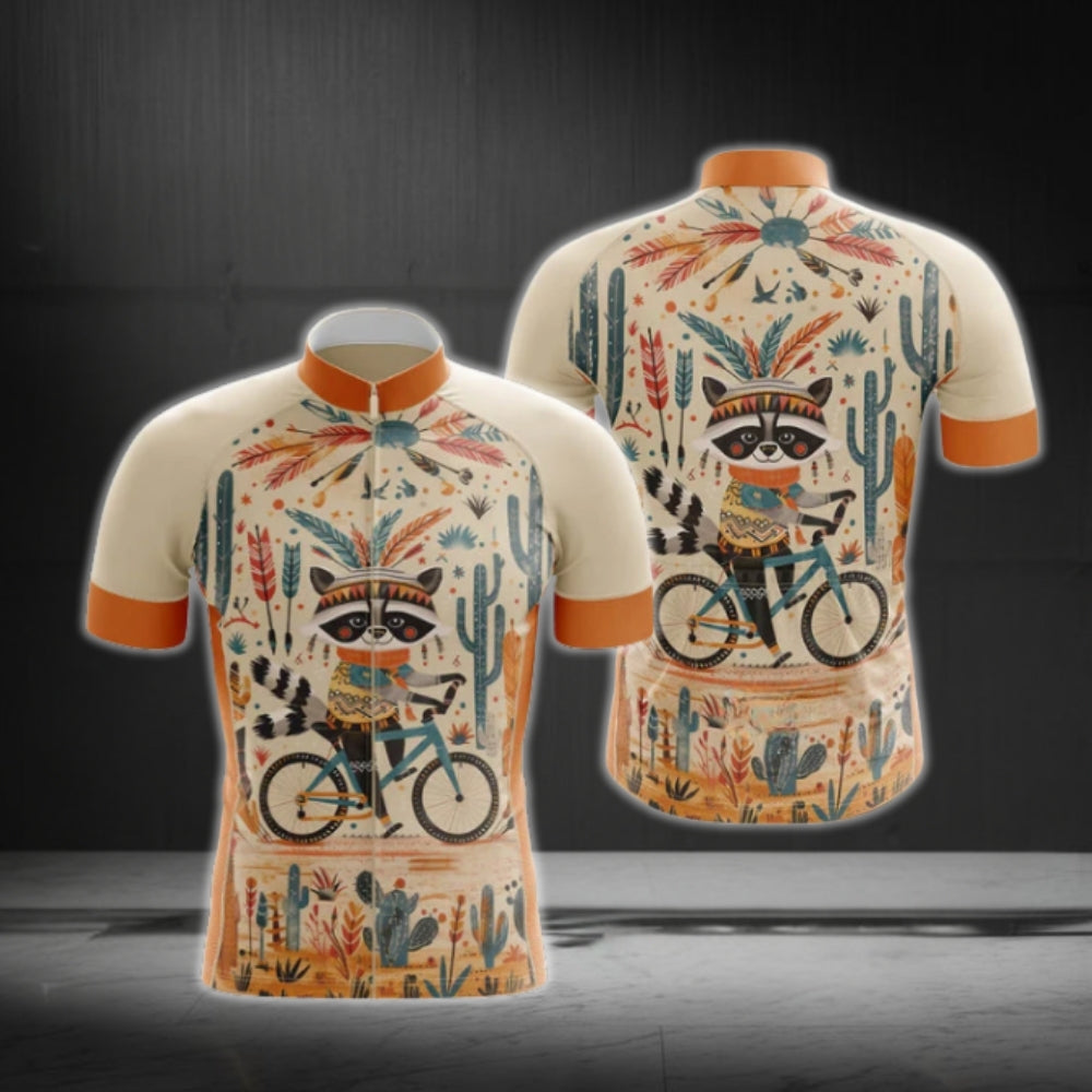 Funny Raccoon Native Cycling Short Sleeve Jersey For Men, Raccoon Native Cycling Jerseys CG0548