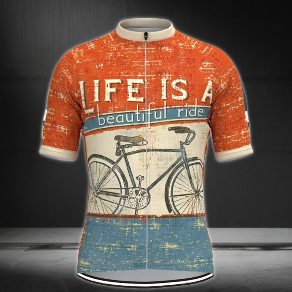 Life Is A Beautiful Ride Short Sleeve Vintage Cycling Jersey Mens, Vintage Cycling Jerseys CZ0071