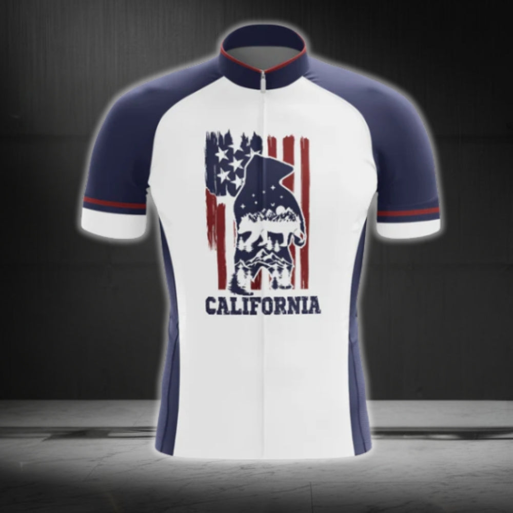 California US Flag Cycling Short Sleeve Men Jersey, California Patriotic Cycling Jerseys CG0425