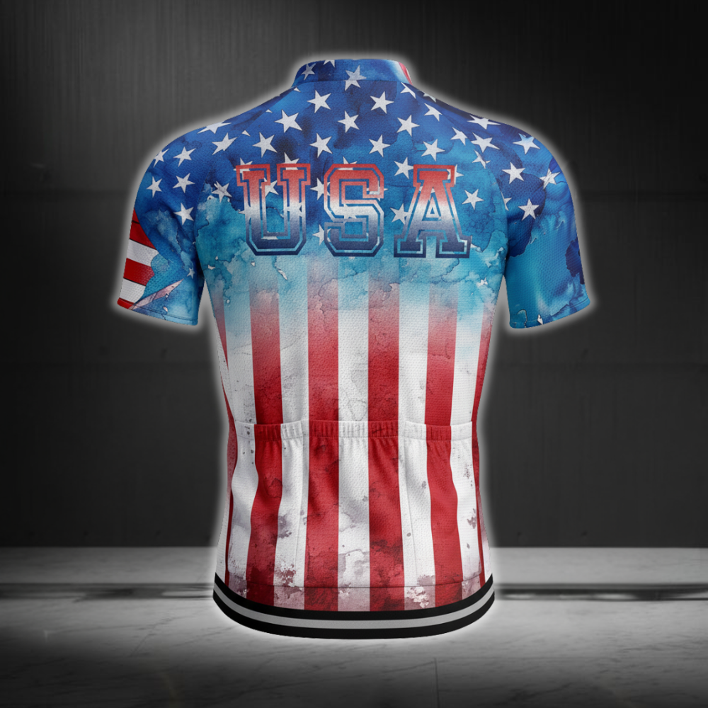 USA Flag Cycling Short Sleeve Jersey For Men, Patriotic Cycling Jerseys CZ0141