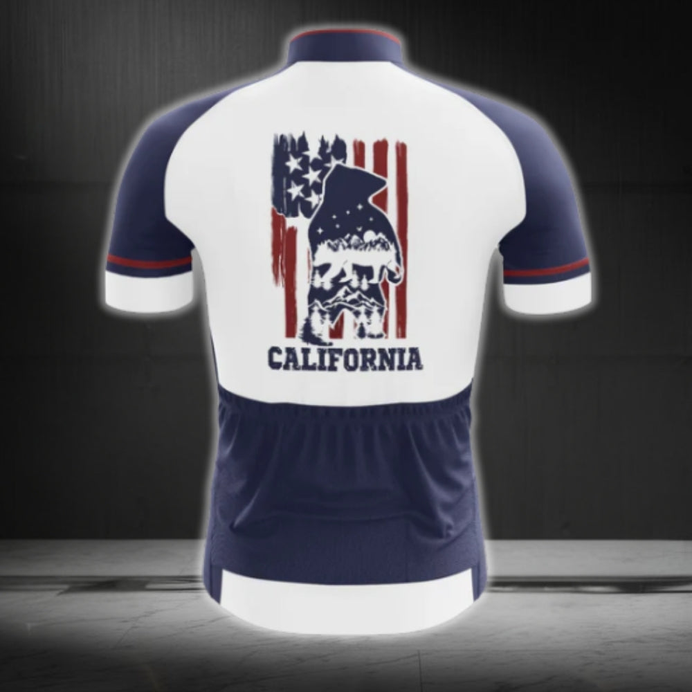 California US Flag Cycling Short Sleeve Men Jersey, California Patriotic Cycling Jerseys CG0425