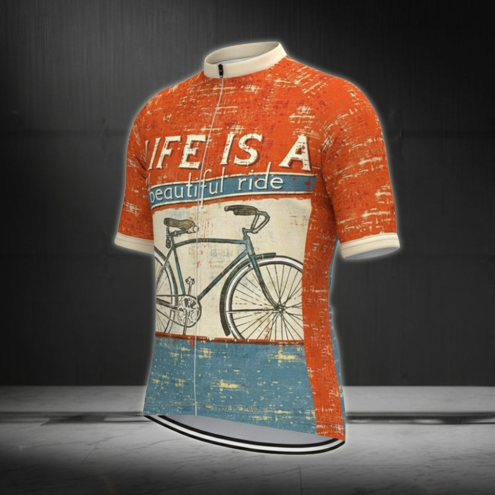 Life Is A Beautiful Ride Short Sleeve Vintage Cycling Jersey Mens, Vintage Cycling Jerseys CZ0071