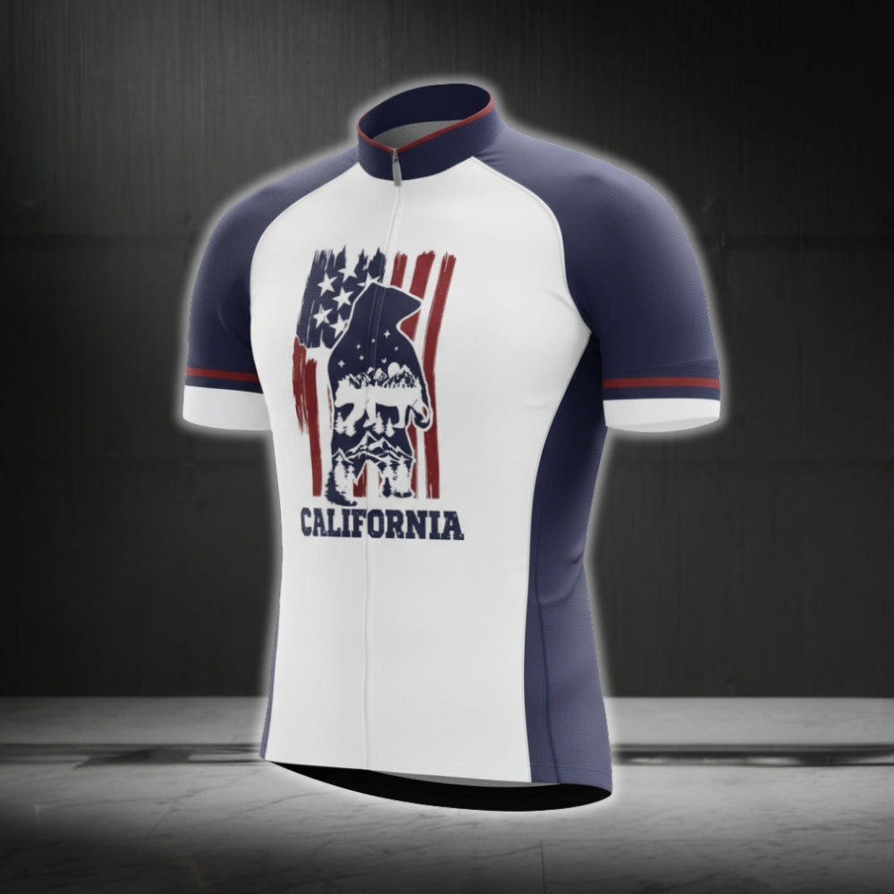 California US Flag Cycling Short Sleeve Men Jersey, California Patriotic Cycling Jerseys CG0425
