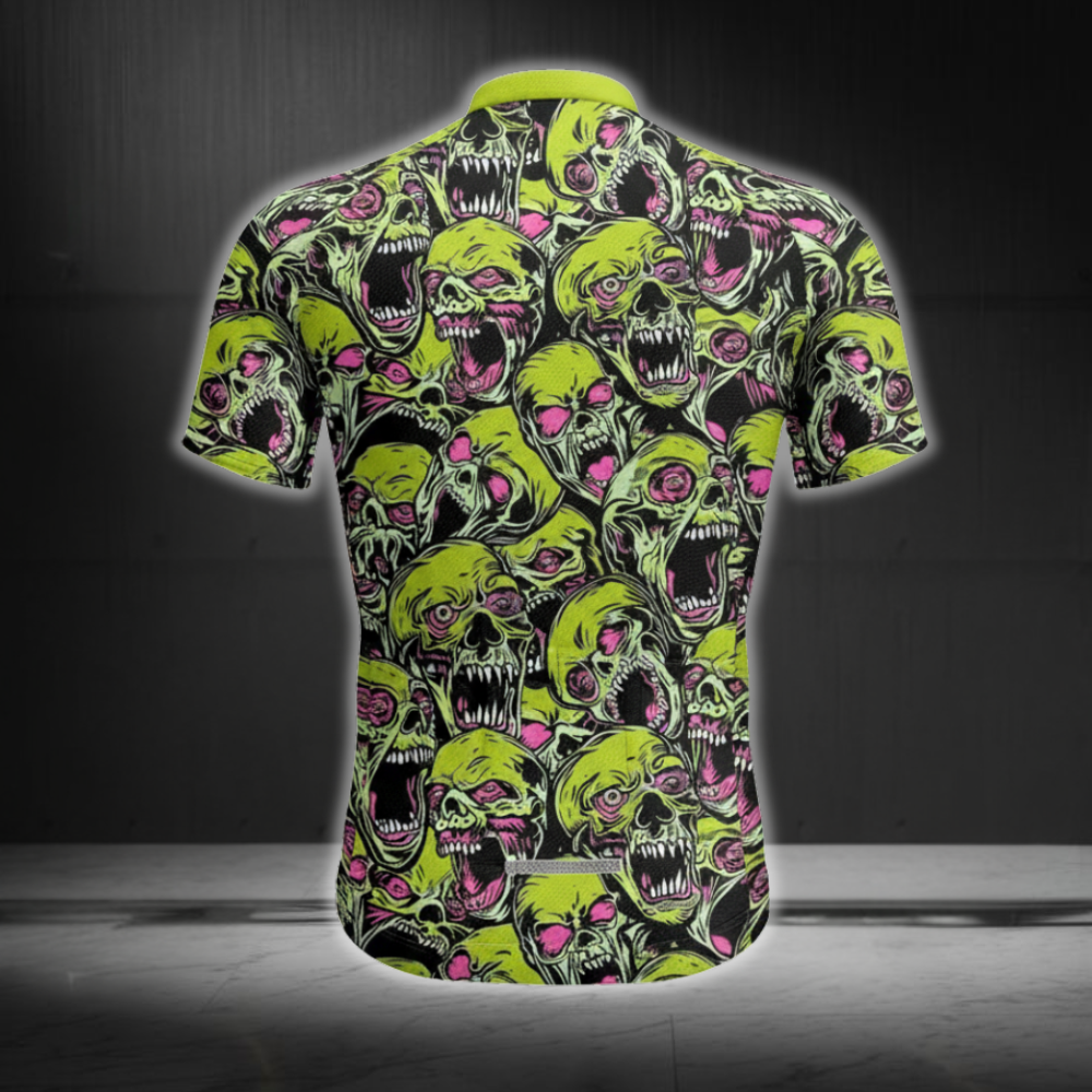 Green Skull Cycling Jersey Short Sleeve For Mens, Men's Skull Cycling Jerseys CE0052