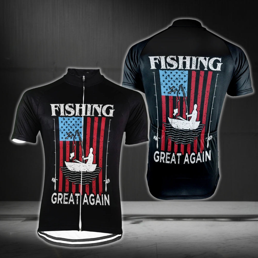 Fishing Great Again Custom USA Flag Cycling Short Sleeve Jersey For Mens, Custom Fishing Cycling Jerseys CG0326