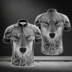 Black And White Wolf Short Sleeve Men Cycling Jersey, Wolf Cycling Jerseys CG0617