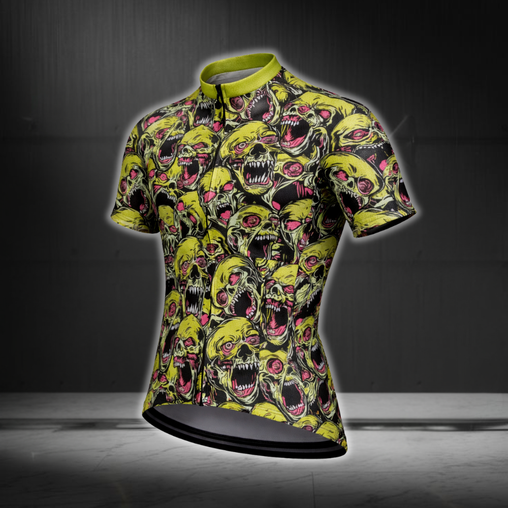 Green Skull Cycling Jersey Short Sleeve For Mens, Men's Skull Cycling Jerseys CE0052