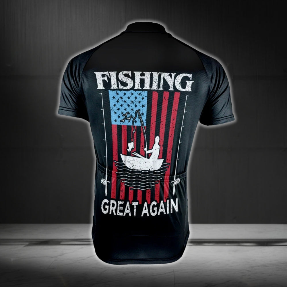 Fishing Great Again Custom USA Flag Cycling Short Sleeve Jersey For Mens, Custom Fishing Cycling Jerseys CG0326