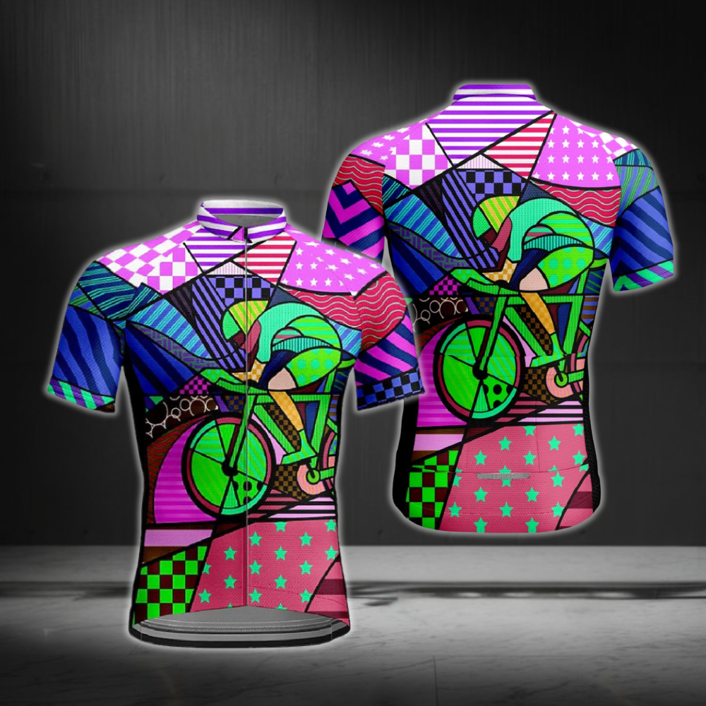 Colorful Geometric Cycling Short Sleeve Jersey Mens, Men's Colorful Cycling Jerseys CE0051