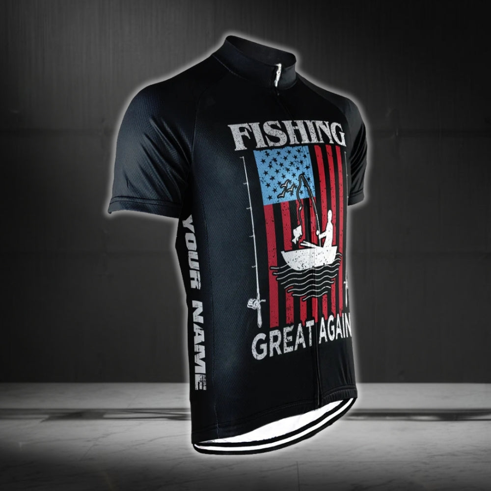 Fishing Great Again Custom USA Flag Cycling Short Sleeve Jersey For Mens, Custom Fishing Cycling Jerseys CG0326