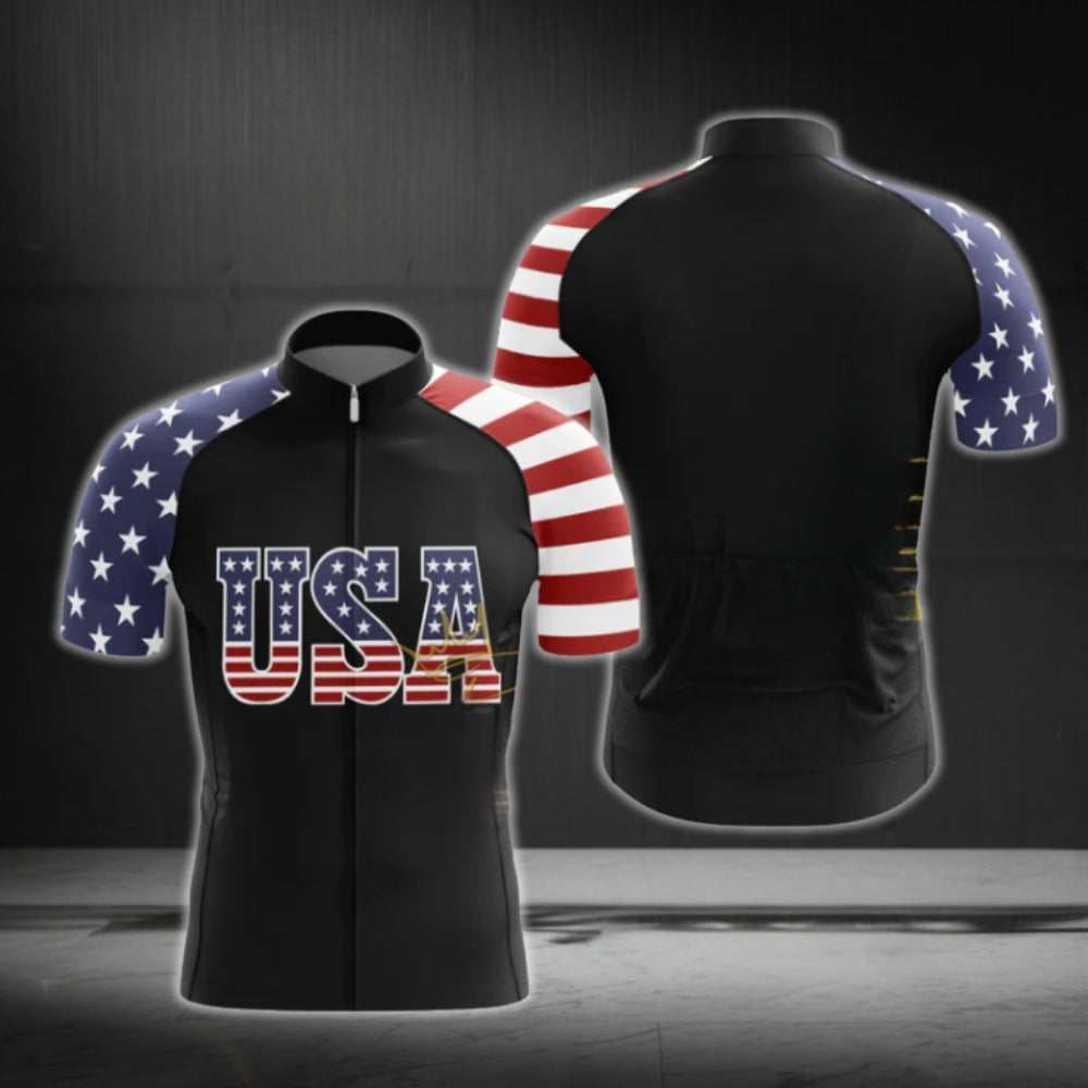 American Flag Short Sleeve Cycling Jersey For Men, Patriotic Cycling Jerseys CG0427