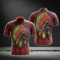 Black And Red Skull Native Men Cycling Short Sleeve Jersey, Skull Native Cycling Jerseys CG0550